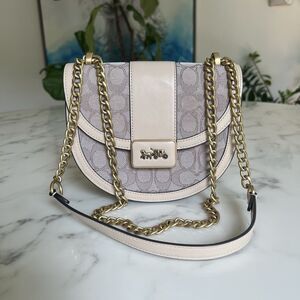 COACH Alie Saddle Bag In Signature Jacquard & Leather Brass Stone Ivory C3464